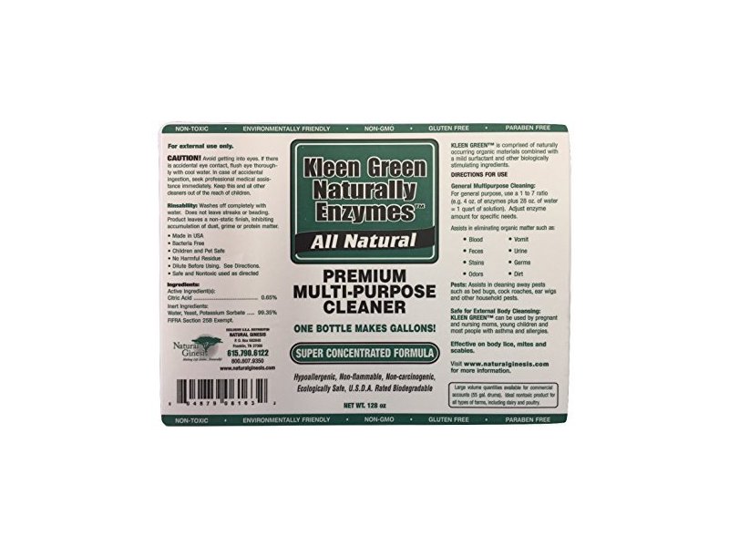 Kleen Green Naturally Enzymes Premium Multipurpose Cleaner, 32 oz