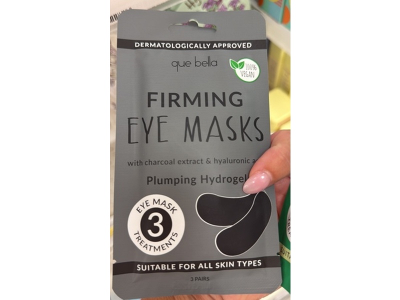 Que Bella Firming Eye Masks, Charcoal Extract & Hyaluronic Acid, 3 Pairs