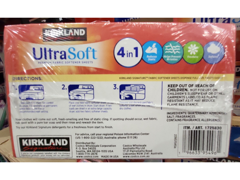 Kirkland Signature Ultra Soft Premium Fabric Softener Sheets, Fresh Scent, 250 Count, Pack Of 2