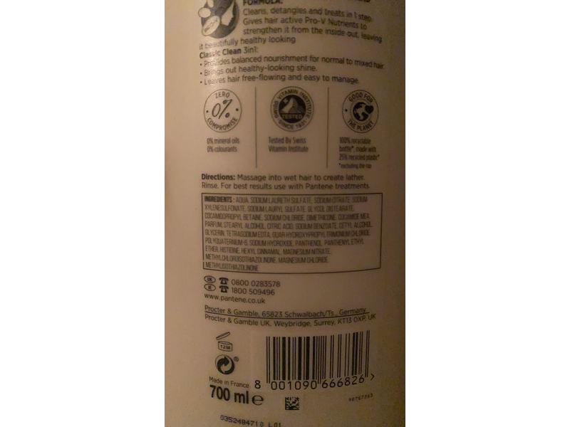 Pantene Pro-V Classic Clean 3 In 1 Shampoo+Conditioner+Treatment, 700 mL