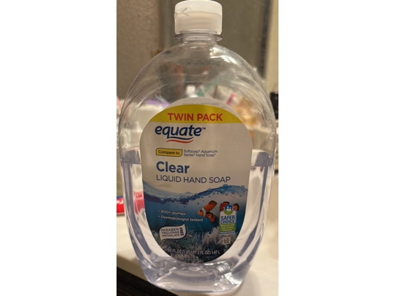Equate Liquid Hand Soap, Clear, 50 fl oz/1.47 L, Pack Of 2