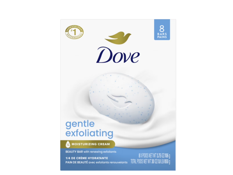Dove Beauty Bar, Gentle Exfoliating, 3.75 oz/106 g, Pack Of 8