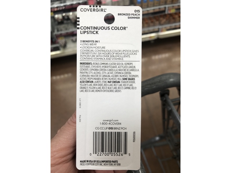 CoverGirl Continuous Color Lipstick, 015 Bronzed Peach, 0.13 oz/5 g