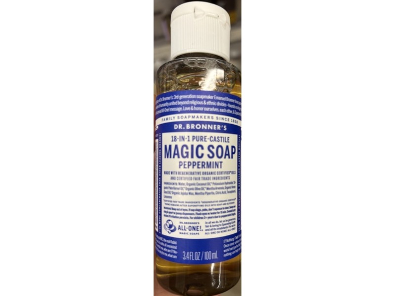 Dr. Bronner’s Magic Soap, Peppermint, 3.4 fl oz/100 mL