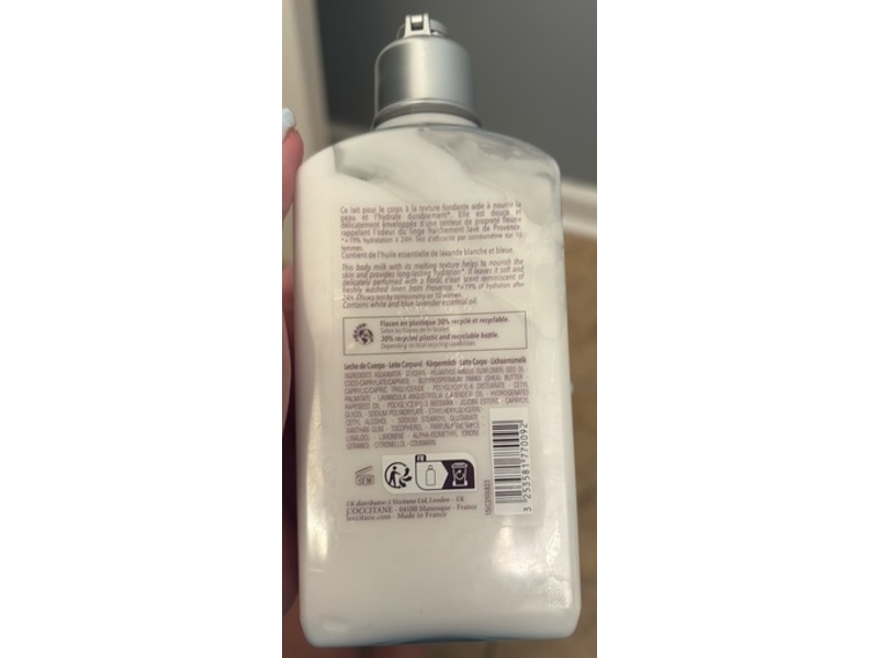 L'Occitane En Provence Body Milk, Lavande Blanche, 8.4 fl oz/250 mL
