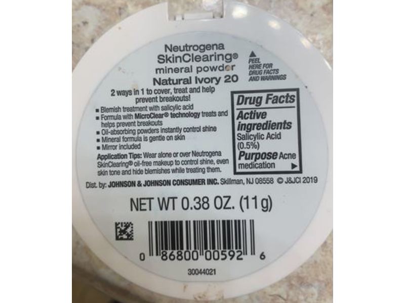 Neutrogena SkinClearing Mineral Powder, Natural Ivory 20, 0.38 fl oz/11 g