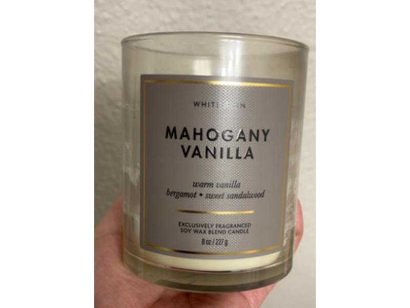 Bath & Body Works White Barn Candle, Mahogany Vanilla, Warm Vanilla, Beramot, Sweet Sandalwood, 8 oz/227 g