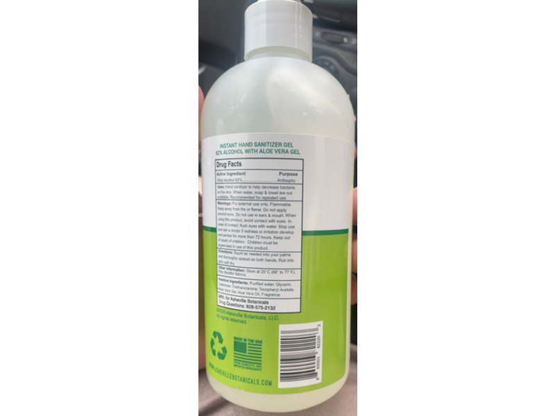 Asheville Botanicals Moisturizing Hand Sanitizer, Aloe Vera Gel & Vitamin E, 16 fl oz/473 mL