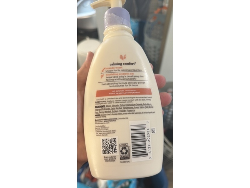 Aveeno Baby Calming Comfort Lotion, Probiotic Oat + Lavender, 12 fl oz/354 mL