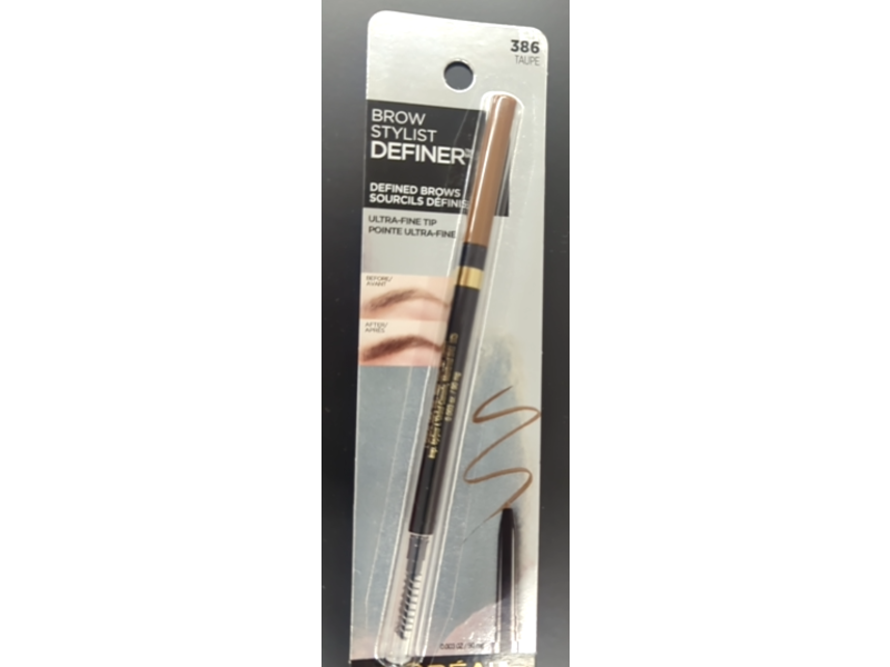 L'Oreal Paris Brow Stylist Definer Mechanical Waterproof Eyebrow Pencil, 386 Taupe, 0.003 oz/90 mg