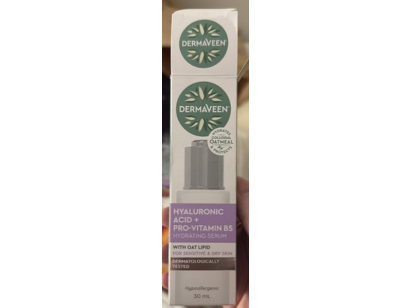 Dermaveen Hyaluronic Acid+Pro-Vitamin B5 Hydrating Serum, Oat Lipid, 30 mL