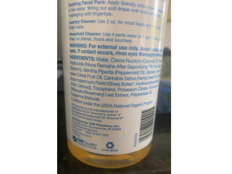 Earth Essentials Multi - Purpose Pure Castile Soap, Peppermint, 32 fl oz/946 mL