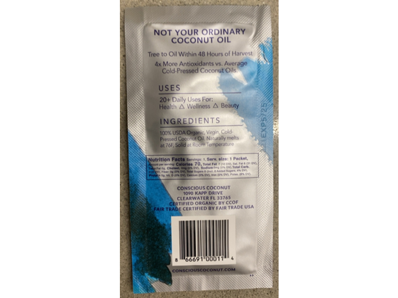 Conscious Coconut Oil Packet, 0.25 fl oz/7.5 mL, Pack Of 5