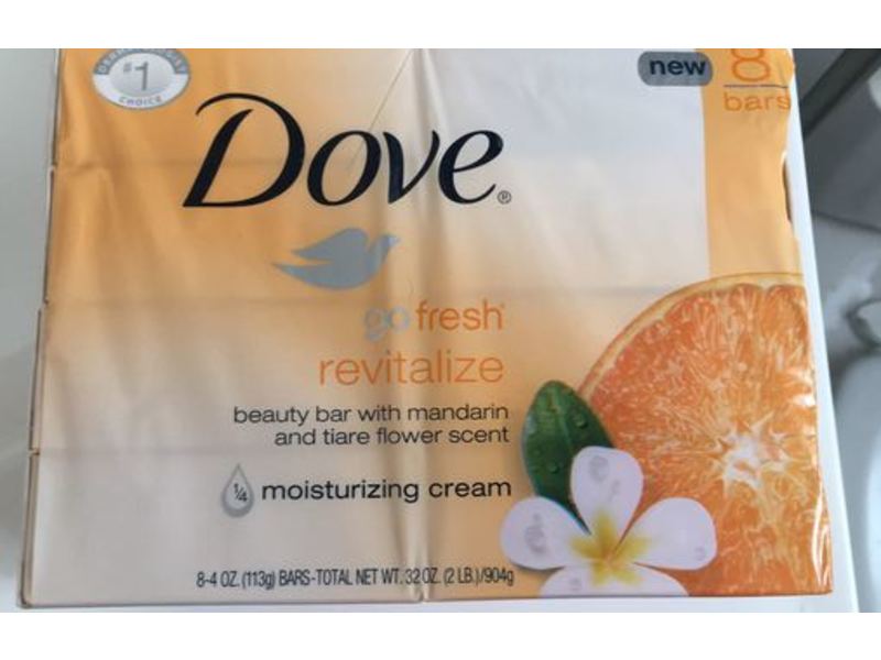 Dove Go Fresh Beauty Bar, Mandarin & Tiare Flower, 4 oz/113 g, Pack Of 8