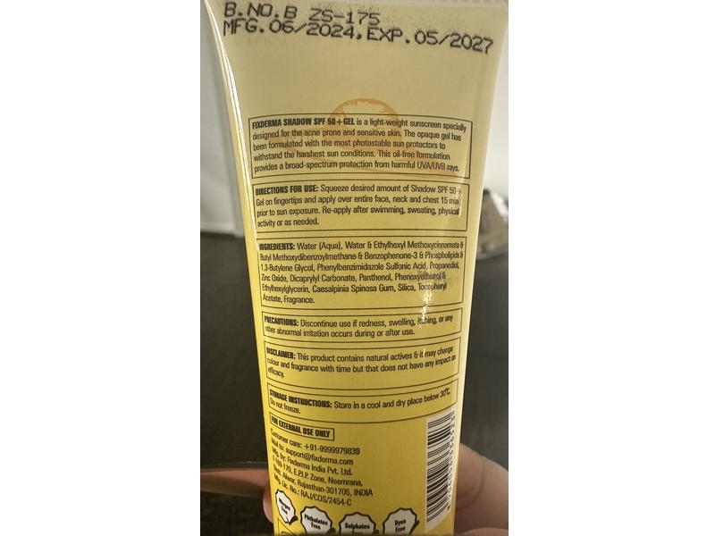 Fix Derma Shadow Sunscreen Gel, SPF 50+ PA+++, 2.64 oz/75 g