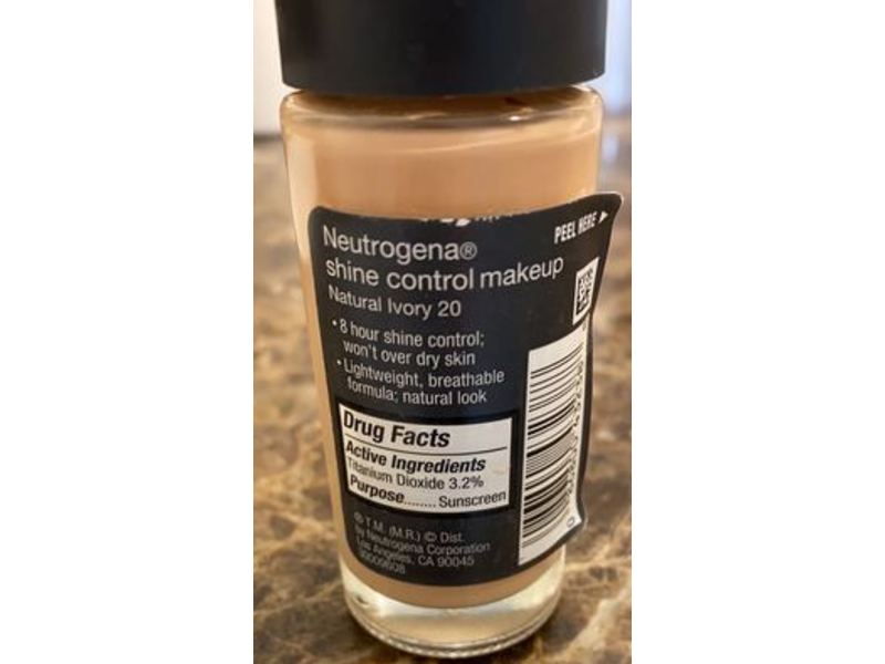 Neutrogena Shine Control Makeup Foundation, 20 Natural Ivory, SPF 20, 1 fl oz/30 mL