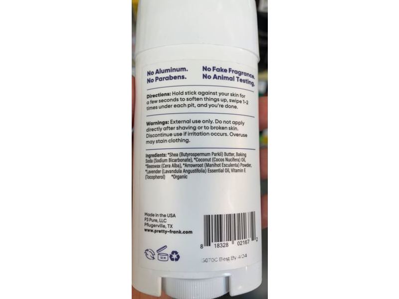 Pretty Frank Natural Deodorant, Lavender, 2.7 fl oz/77 g