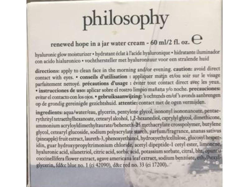 Philosophy Renewed Hope In A Jar Water Cream Moisturizer, 2 oz/60 mL
