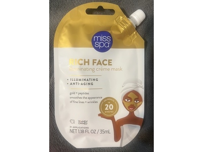 Miss Spa Rich Face Illuminating Creme Mask, 1.18 fl oz/35 mL