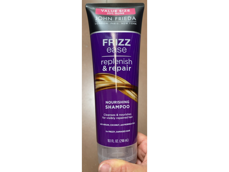 John Frieda Frizz Ease Replenish & Repair Nourishing Shampoo, Argan, Coconut & Moringa Oils, 10.1 fl oz/298 mL