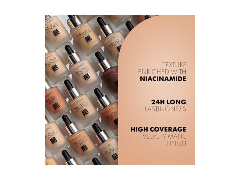 Catrice HD Liquid Coverage Foundation, 036 Hazelnut Beige, 1.01 fl oz/30 mL