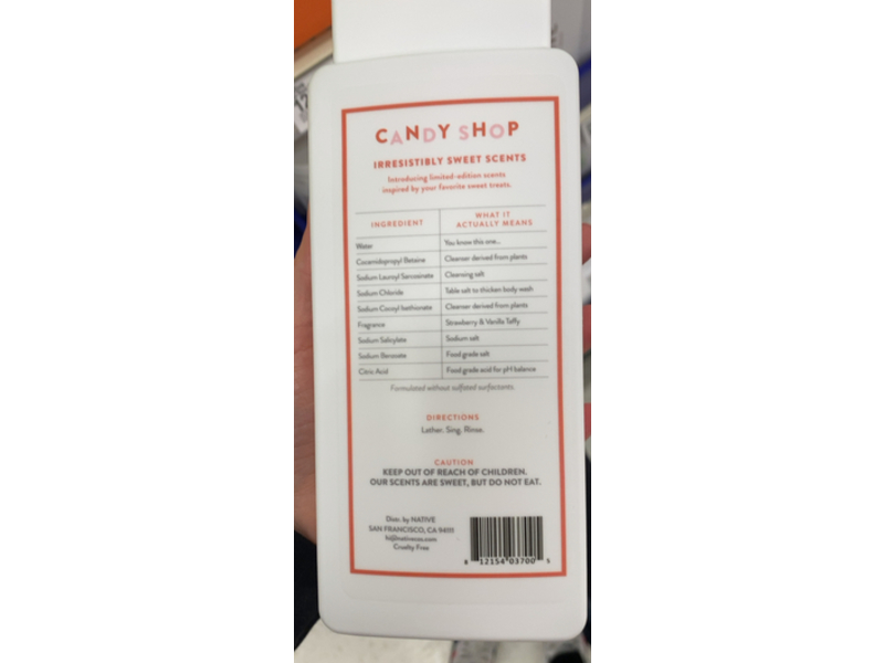 Native Candy Shop Body Wash, Strawberry & Vanilla Taffy, 18 fl oz/532 mL