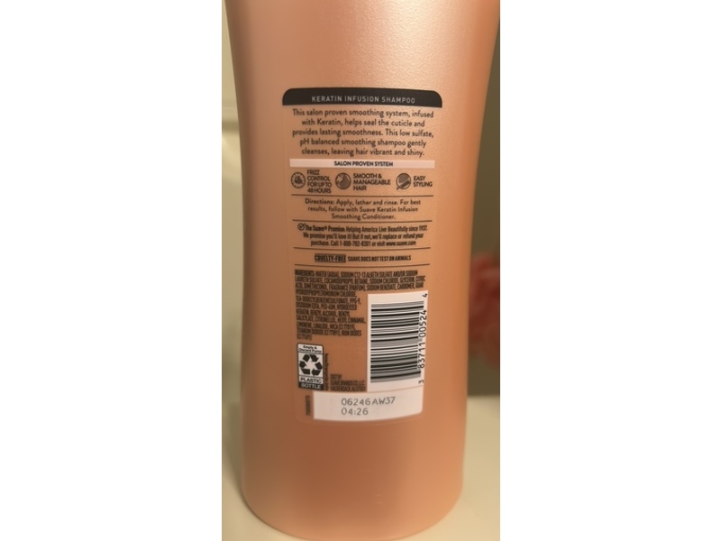 Suave Keratin Infusion Smoothing Shampoo, 28 fl oz/828 mL, Pack Of 4