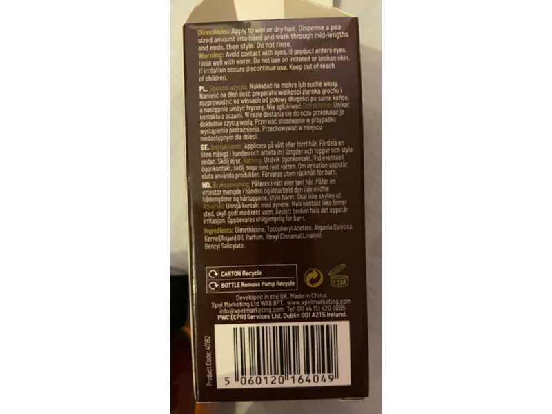 XHC Argan Oil Intensive Hydrating Hair Treatment, 1.69 fl oz/50 mL