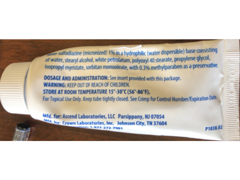 Silver Sulfadiazine Cream, 1%, 50 g, Ascend laboratories, (Rx)