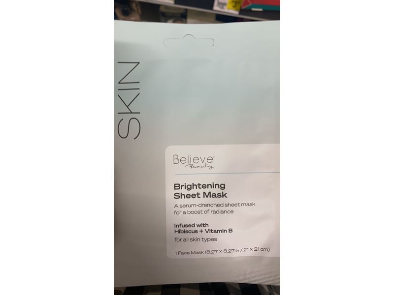 Believe Beauty Brightening Sheet Mask, Hibiscus + Vitamin B, 1 Count