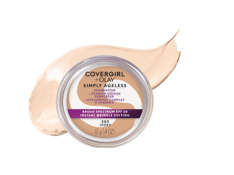 CoverGirl + Olay Simply Ageless Instant Wrinkle Defying Foundation, SPF 28, Ivory, 0.4 oz/12 g