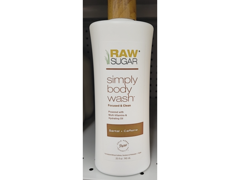 Raw Sugar Simply Body Wash, Santal + Caffeine, 25 fl oz/740 mL