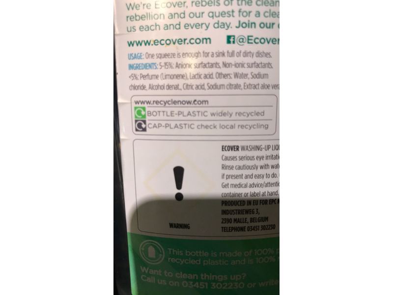 Ecover Washing-Up Liquid, Lemon & Aloe Vera, 950 mL