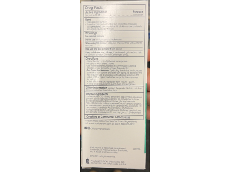 Vanicream Facial Moisturizer, Broad Spectrum SPF 30, 2.5 oz/71 g, Pack Of 2