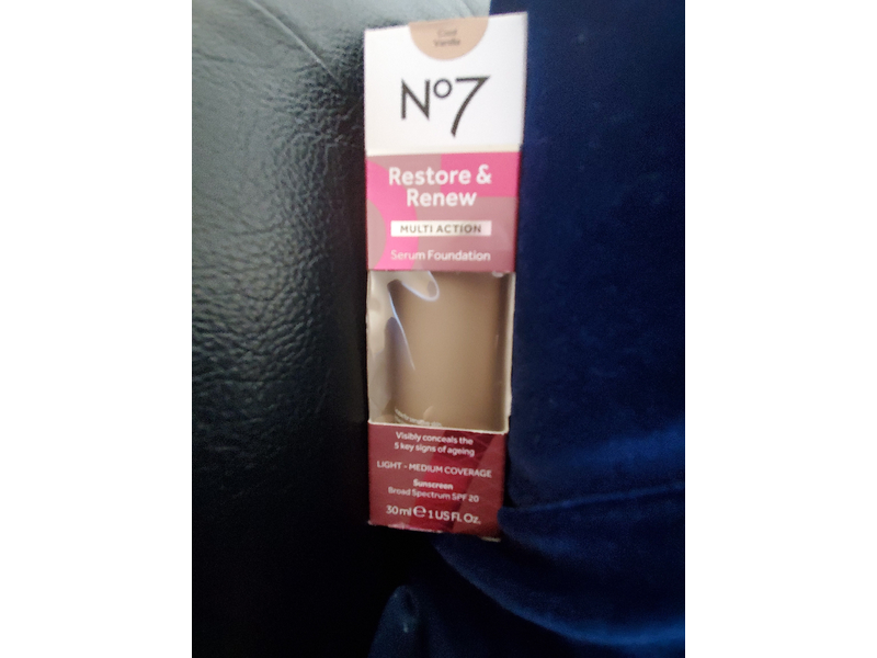 No7 Restore & Renew Multi Action Serum Foundation, Cool Vanilla, 1 fl oz/30 mL