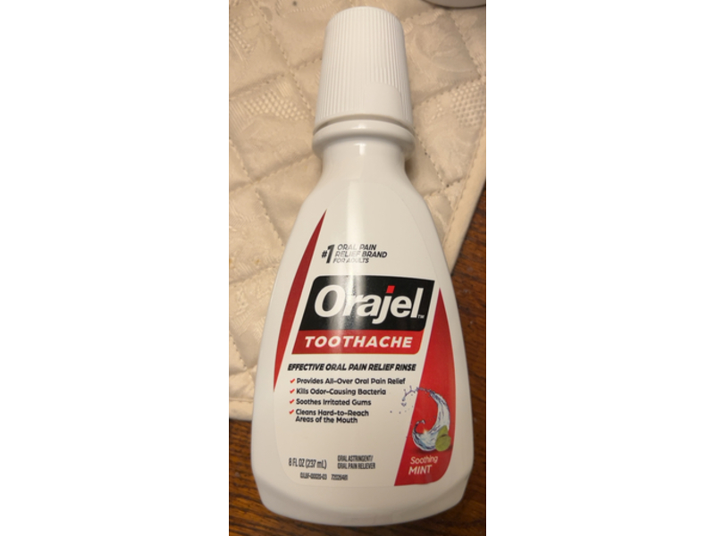Orajel Toothache Effective Oral Pain Relief Rinse, Soothing Mint, 8 fl oz/237 mL