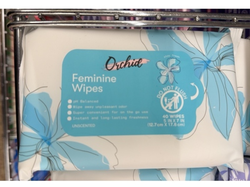 Orchid Feminine Wipes, Unscented, 40 Count