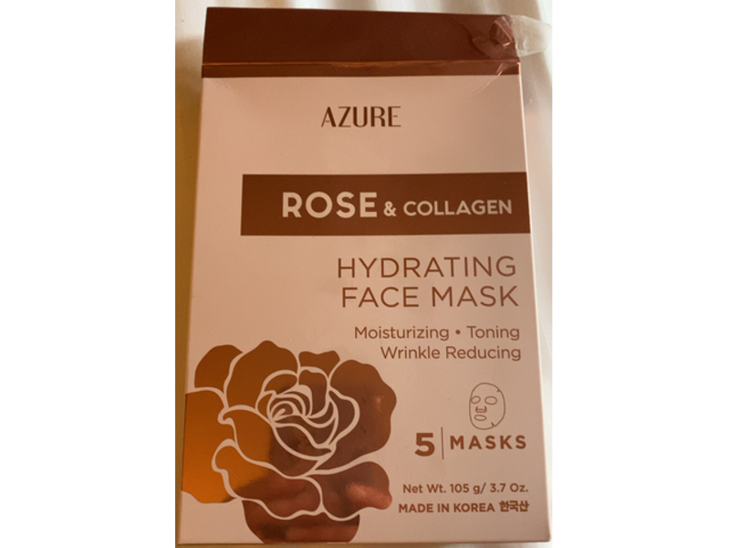 Azure Hydrating Facial Mask, Rose & Collagen, 3.7 oz/105 g, 5 Count