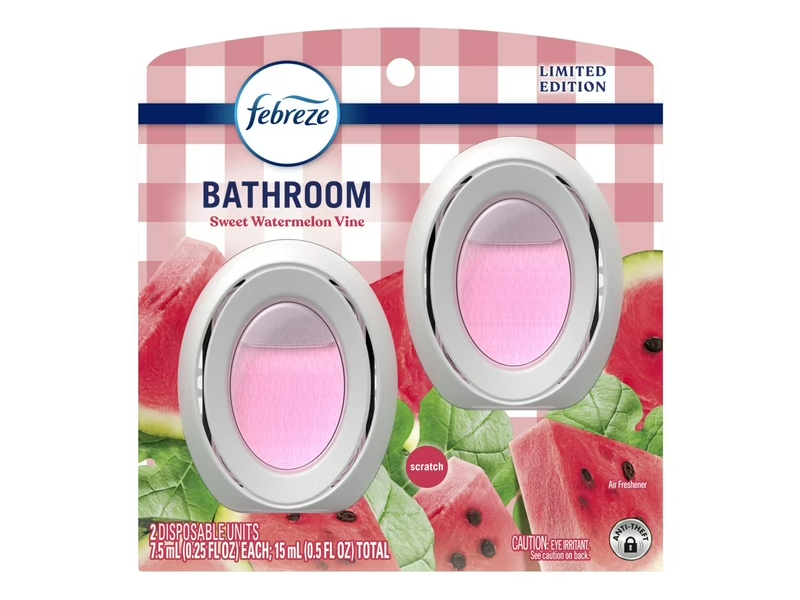 Febreze Bathroom Air Freshener Twin Pack, Sweet Watermelon Vine, 0.5 fl oz/15 mL, 4 Count