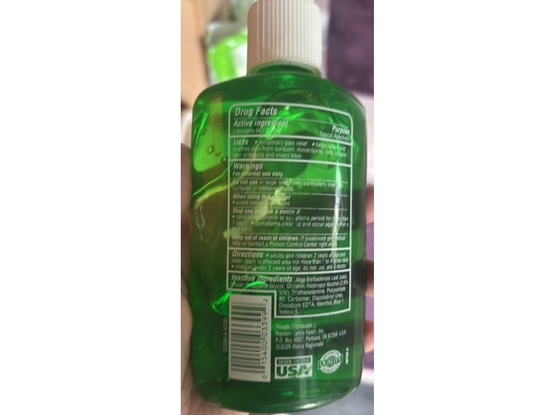 Western Family Sunburn Pain Relief Gel, Aloe Vera, 8 oz/227 g