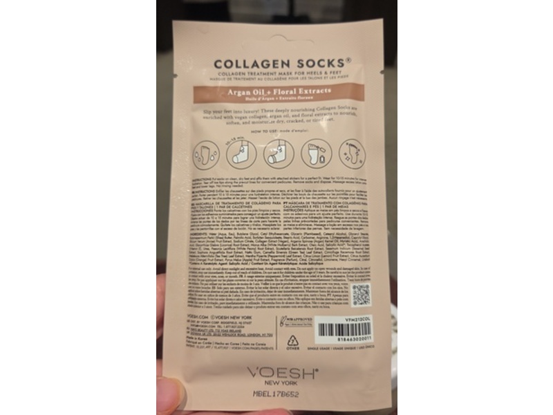 VOESH New York Collagen Socks, Argan Oil + Floral Extracts, 0.54 fl oz/16 mL, 1 Pair