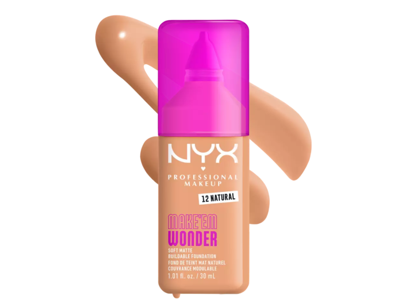 NYX Professional Makeup Make’Em Wonder Soft Matte Foundation, 12 Natural, 1.01 fl oz/30 mL
