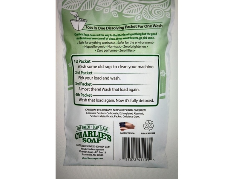Charlie's Soap Laundry Packets, Fragrance Free, 4 Loads, 3.36 oz, 4 Count, Pack Of 2