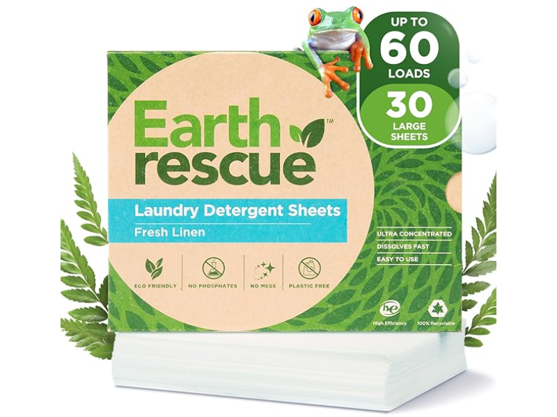 Earth Rescue Laundry Detergent Sheets, Fresh Linen, 60 Loads