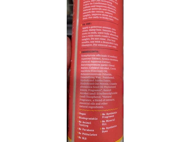 Alaffia Beautiful Curls Curl Activating Leave-In Conditioner, Unrefined Shea Butter, Curly To Kinky, 12 fl oz