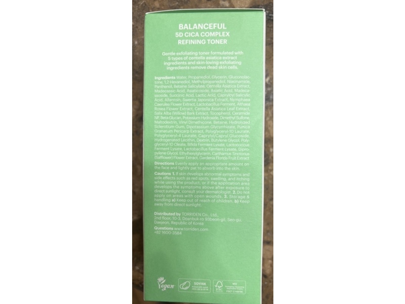 Torriden Balanceful 5D Cica Complex Refining Toner, 8.45 fl oz/250 mL