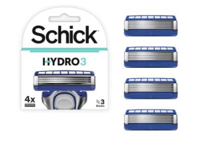 Schick Hydro3 Blade Cartridges Refill, 4 Count