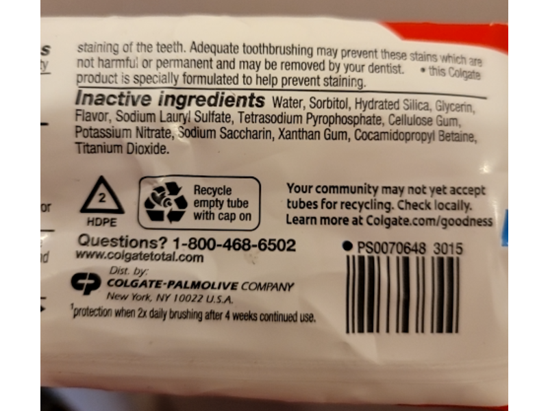 Colgate Total Advanced Whitening Toothpaste, 6.4 oz/181 g, Pack Of 5