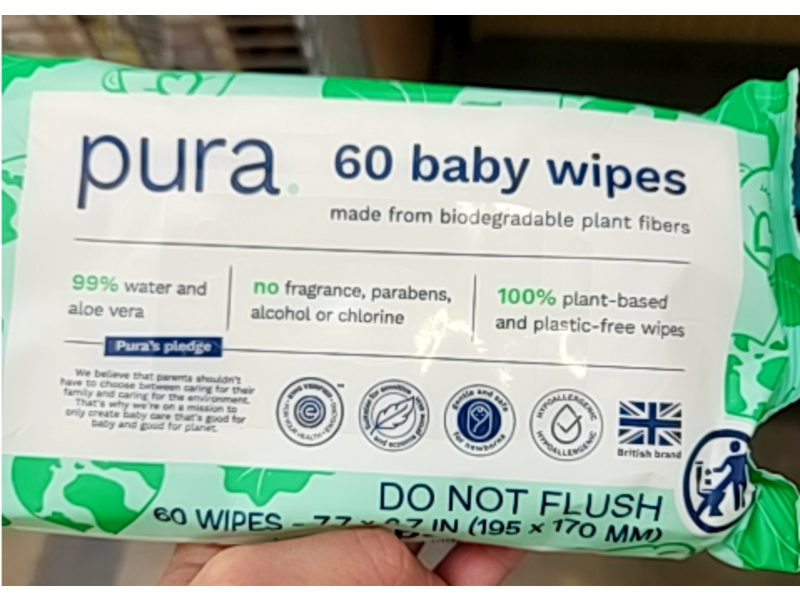 Pura Baby Wipes, 60 Count