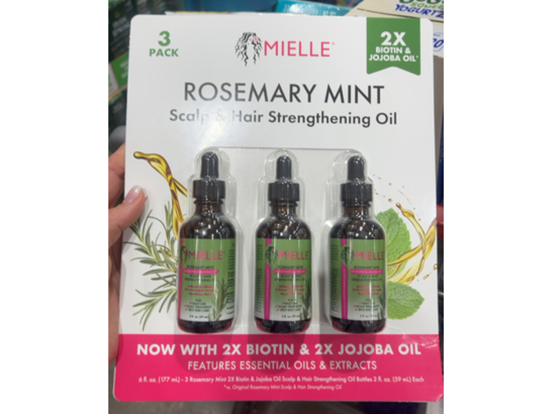 Mielle Scalp & Hair Strengthening Oil, Rosemary Mint, 2 fl oz/59 mL, Pack Of 3